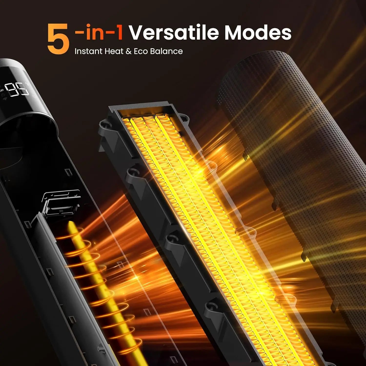 Indoor Electric Space Heaters, 1500W PTC Ceramic Heater with APP & Remote Control, 70° Oscillation for 220 sq.ft, 3 Heat