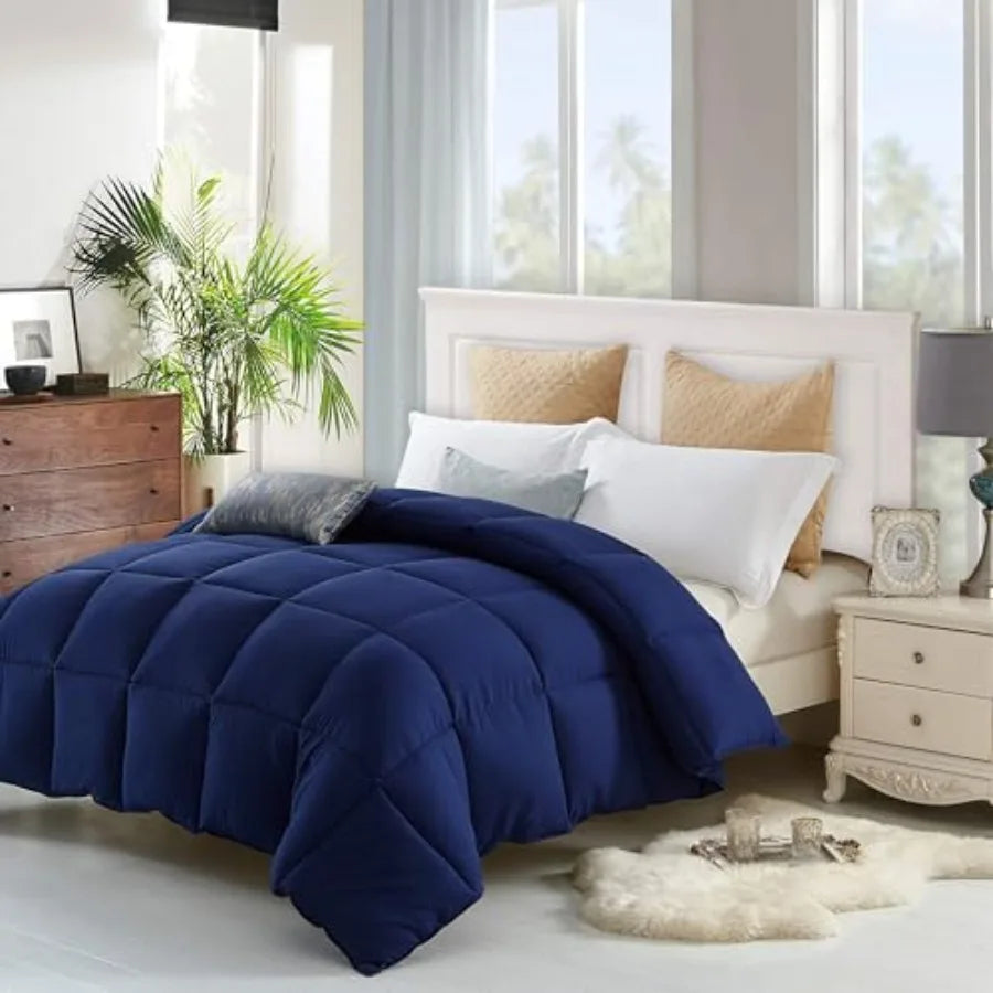 Navy Blue Comforter Fluffy Down Alternative Dark Blue Comforter Premium All-Season Bedding Hypoallergenic Machine Washable Blue