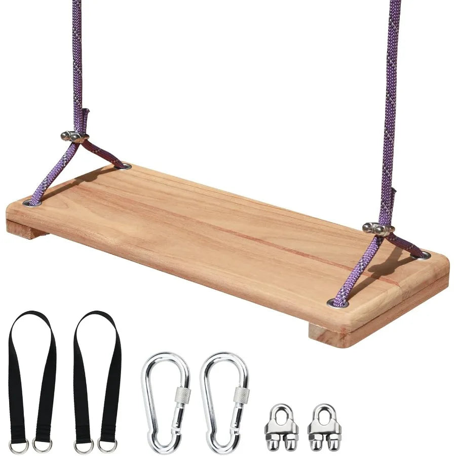 Teak Wooden Swing Outdoor Wood Tree Swing Seat for Adults Backyard Columpio Swing Set Height Adjustable 16.7x7inch