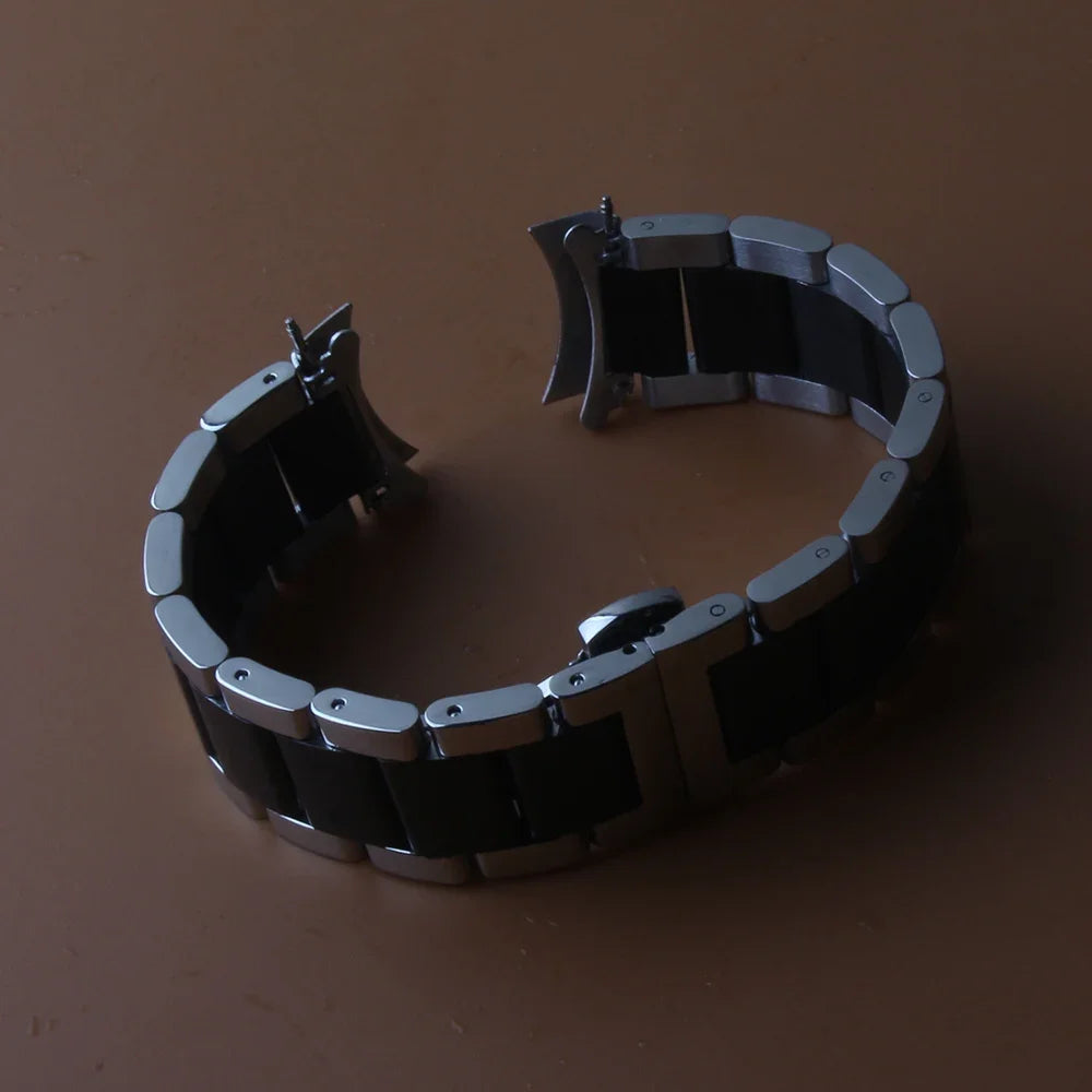 18mm 19mm 20mm 21mm 22mm 24mm Stainless Steel Watch Bracelet Silver with Black Curved End Watchbands Women Men Metal Watch Strap
