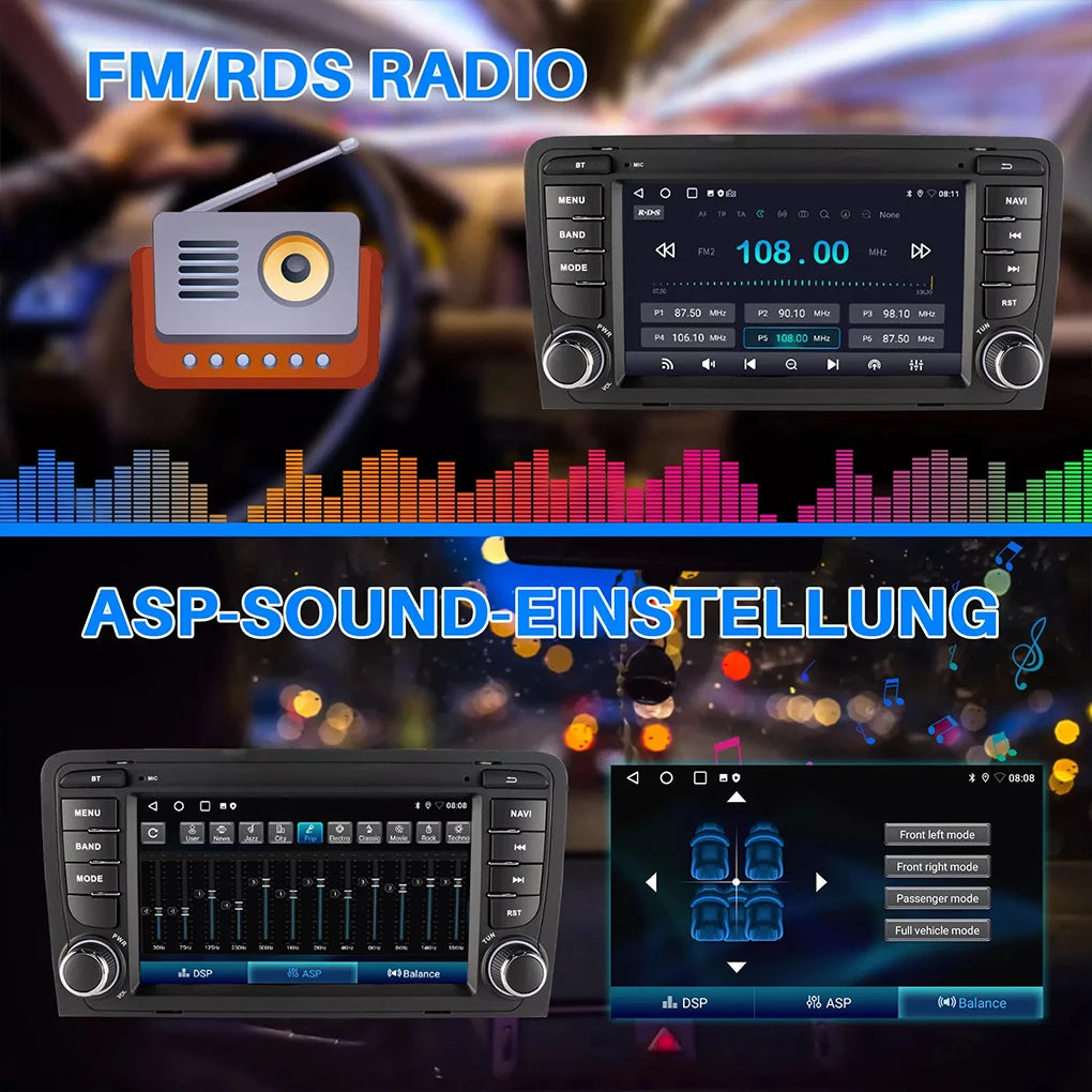 Black Sat Nav Compatible Android Auto Animated Display With Built-In Speakers Android Radio RDS 1+32G