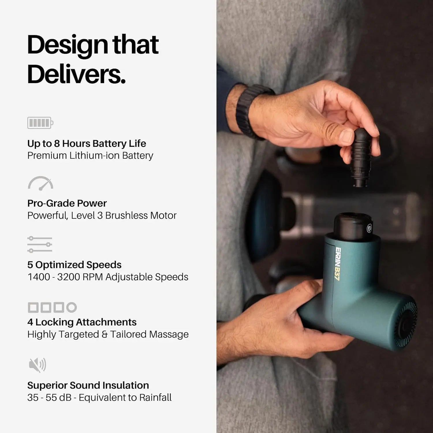 Deep Tissue Massage Gun with 5 Speeds & 4 Attachments - Ultra Quiet Handheld Muscle Relief Tool