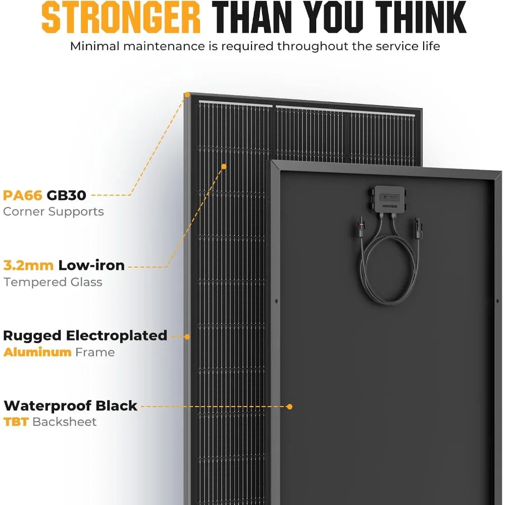 200 Watt Solar Panel 18BB, 25% High Efficiency, N-Type 12V 200W Solar Panel, Monocrystalline PV Modules, for Rooftop, RV, Farm