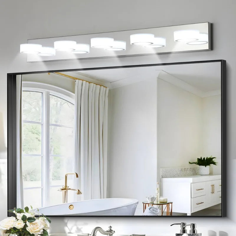 37" Modern Minimalist 5-Light LED Vanity Light Chrome Energy-Efficient Bathroom Decor Wall Sconce