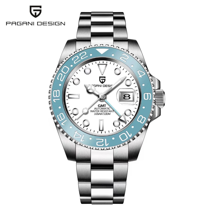 New PAGANI DESIGN GMT Automatic Wristwatch Stainless Steel 100M Waterproof Watch Top Brand 40mm Mechanical luminous Watch Men