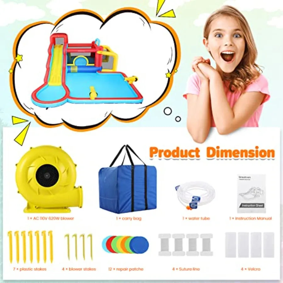 Inflatable Water Slide Bounce House 13 in 1 Waterfall Waves Mega Water Slides Park |Large Water Bounce House,Splash &Blast Bounc