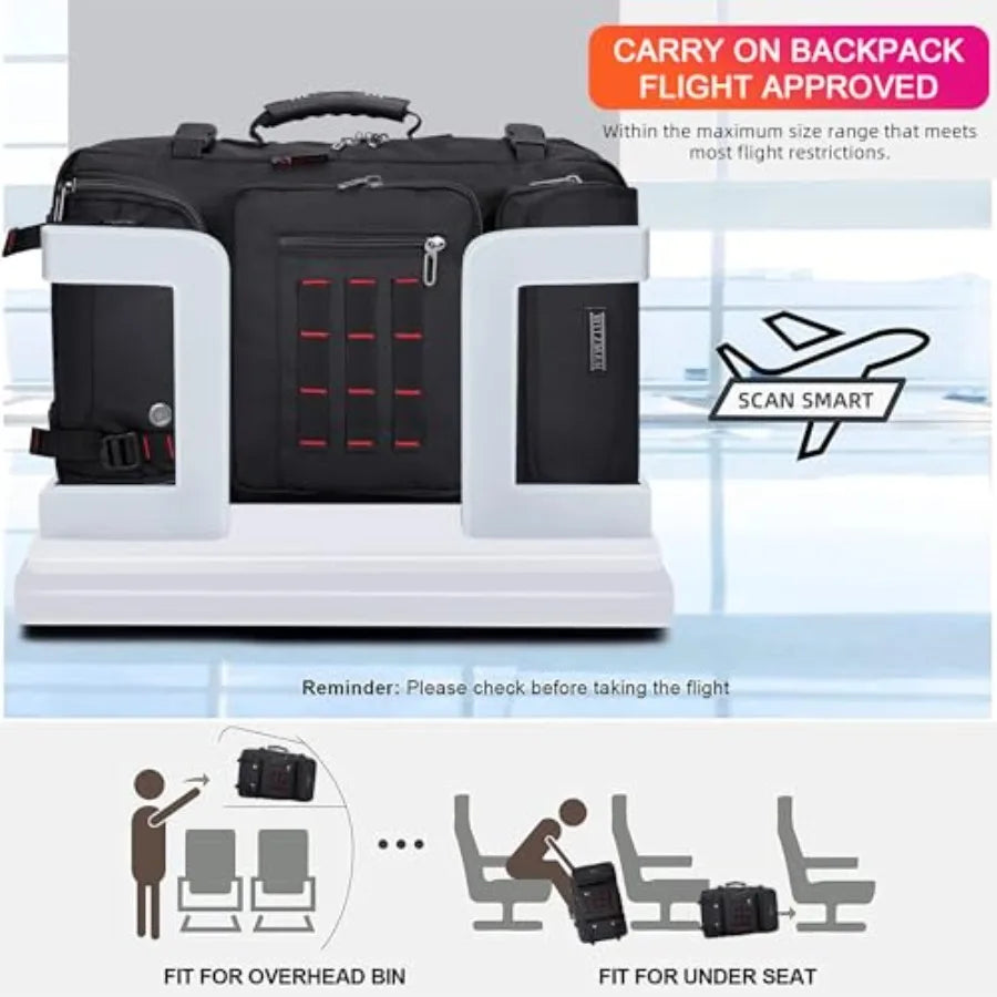 WITZMAN Carry on Travel Backpack for Men Women Airline Approved Convertible Nylon Duffle Backpack Luggage Bag B682 Black