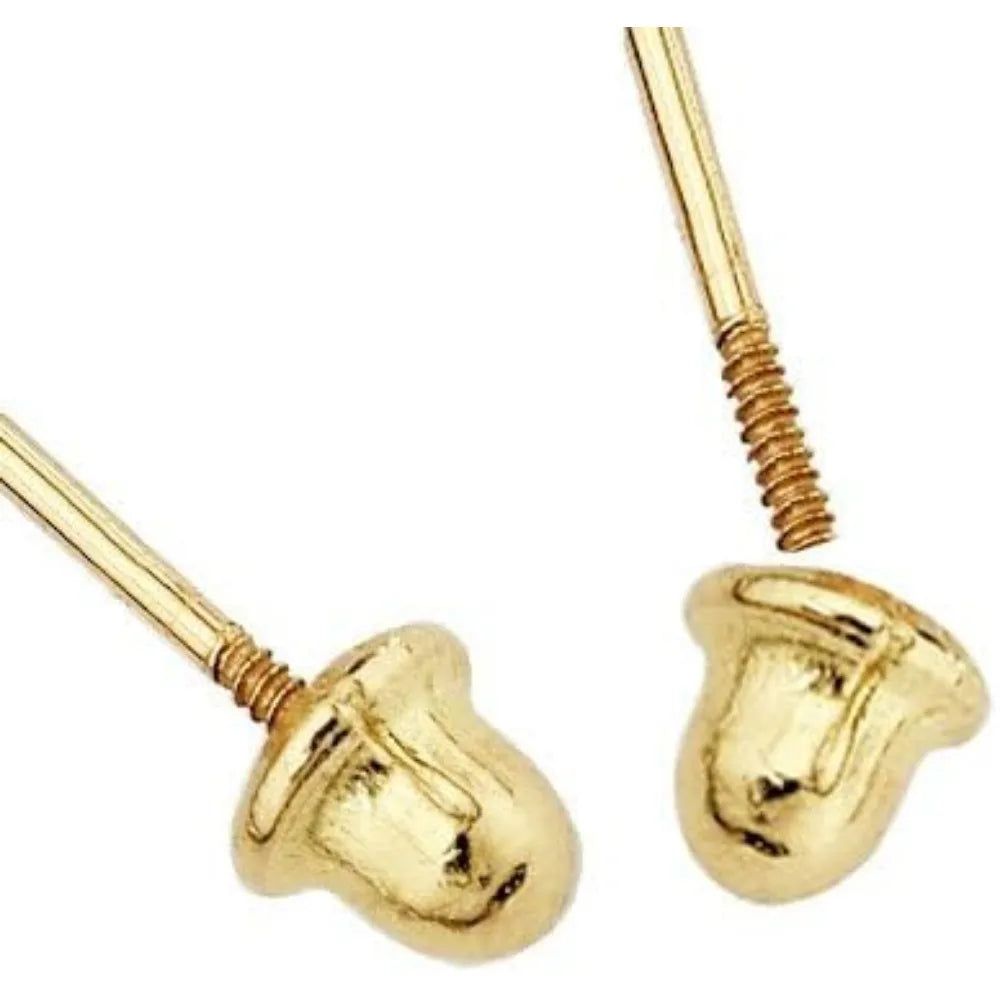 Real Yellow Gold Flower Stud Earrings with Screw Back, 3 Color Options, High-Quality Jewelry