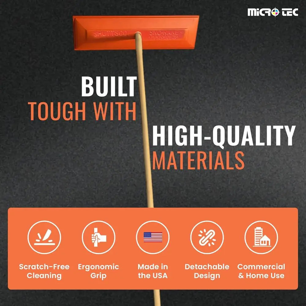 USA-Made 72 Wooden Handle Snow Rake - 18 Vinyl-Coated, Non-Abrasive, Freeze-Resistant Snow Removal Tool (2-Pack)