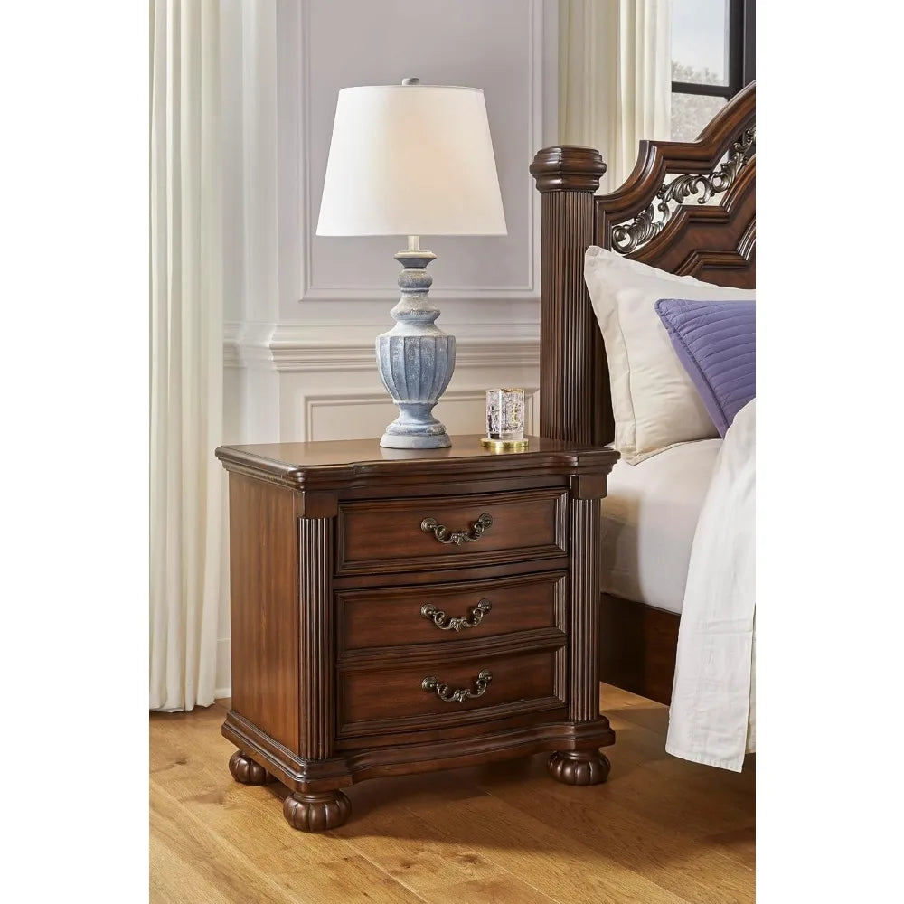 Ashley Lavinton Classic Style 2-Drawer Nightstand, 28 High, Dark Brown Finish for Bedroom Use