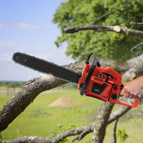 20 Inch Gas Powered Chainsaw 52CC for Farm Garden Ranch Wood Cutting with 2.2KW Gasoline Handheld Cordless Chain Saw Set in Bla