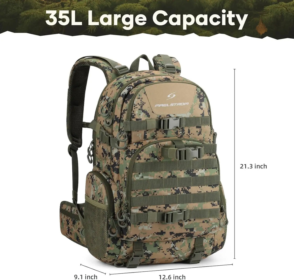 Hunting Backpack 35L Waterproof Camo Day Pack for Men Women with Rain Cover