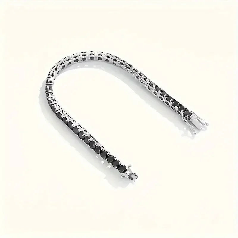 S925 Silver Plated 18K Gold Bracelet, Unisex Fashion Strap with Black Moissanite, Comes with Gift Box, Mother's Day Gift