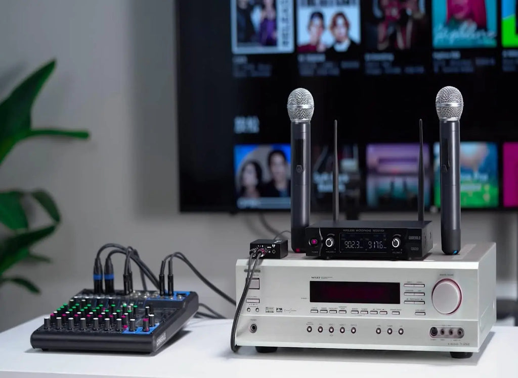 Wireless Microphone System, Metal UHF Dual Handheld, 20 Channels, Professional Cordless Mic for Church, DJ, Karaoke, Wedding