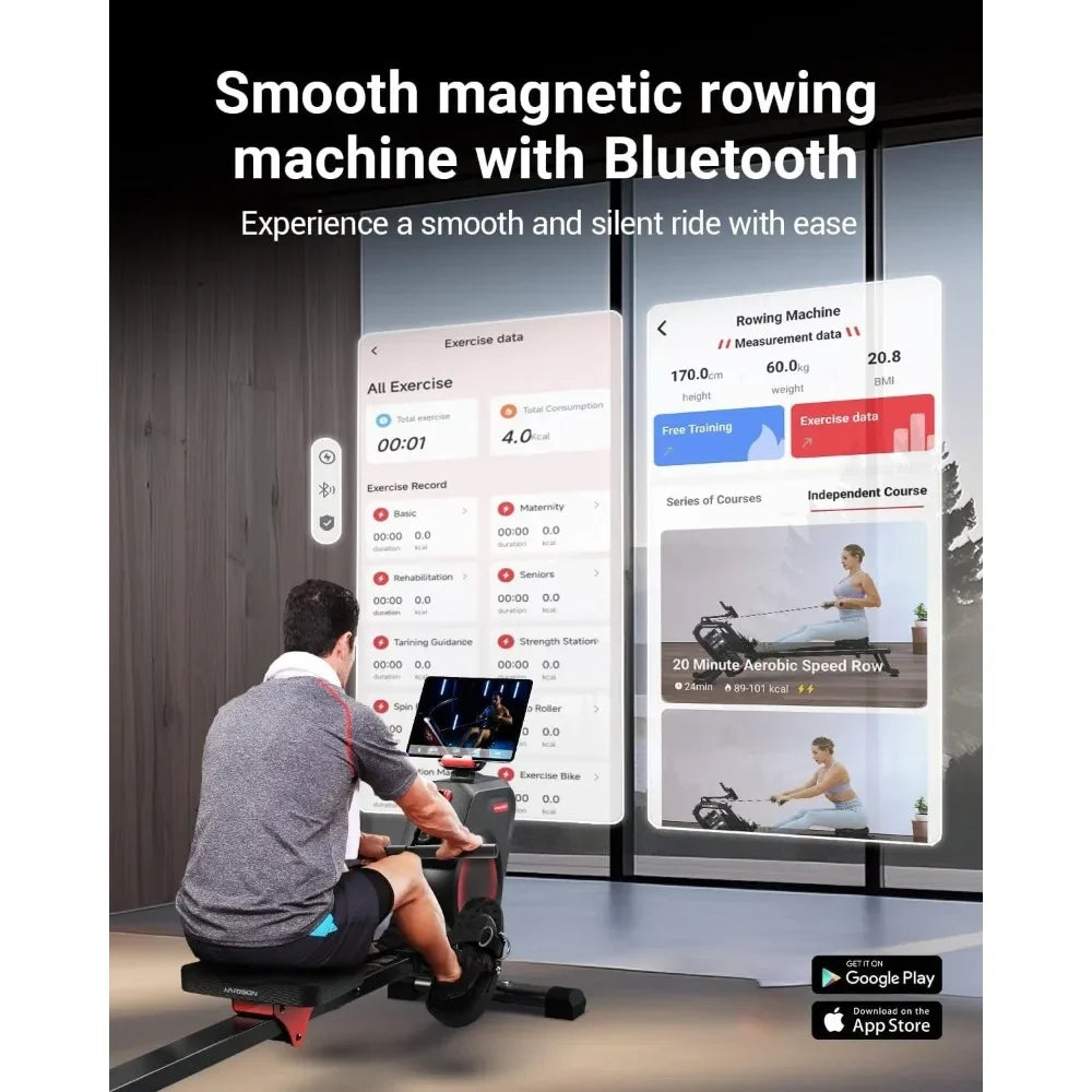 Magnetic Rowing Machine for Home with US Mute System Bluetooth Connectivity And App Support for Full-Body Home Workouts