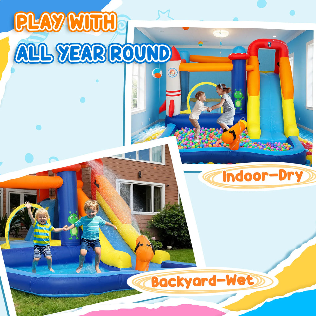 Qaba 8 in 1 Inflatable Bounce House Water Slide with 550W High Power Blower