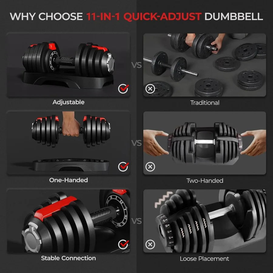 Adjustable Dumbbell Set 28 40 52.5 90LBS Fast Adjust Weight Training Equipment with AntiSlip Handle and Storage Tray for Home G