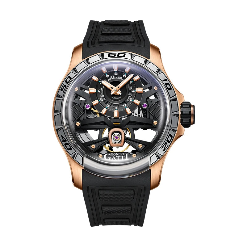 BONEST GATTI men's watch Valentine's Day gift for your boyfriend: Men's automatic skeleton watch Luminous watch