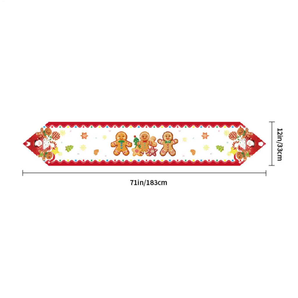 Christmas Table Runner 72 Inch Linen Tablecloth Gingerbread Man Santa Claus Winter Table Runner For Winter Party Decorations