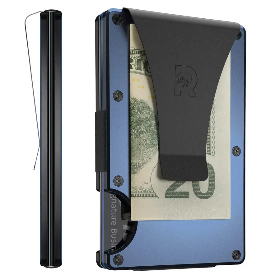Edition, Mens Minimalist Aluminum Metal Wallet Rfid Blocking, Elastic, Slim Front Pocket Credit Card Holder with Both Cash Strap