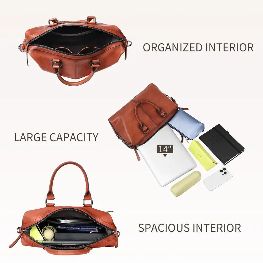 Full Grain Leather Tote Bag for Women Work Shoulder Crossbody Purse Large Capacity fits 14 Inch Laptop Upright Water Bottle Soft