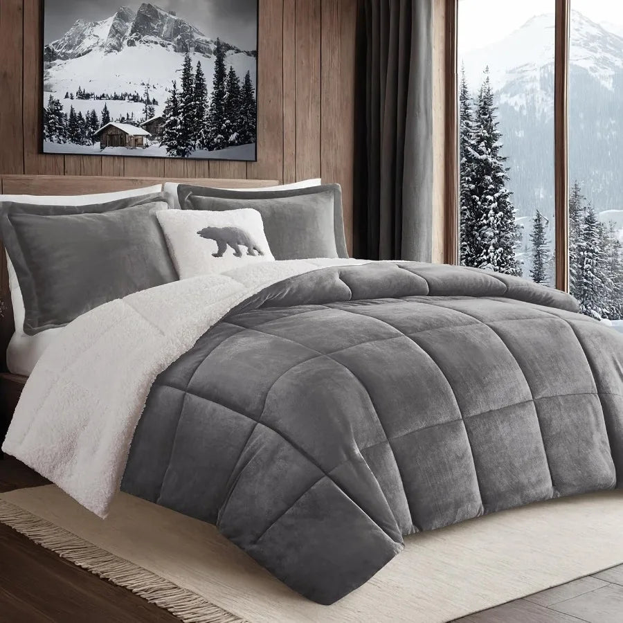 Woolrich Reversible Comforter Set Ultra Soft Plush to Sherpa Down Alternative Cold Weather Winter Warm Bedding with Matching Sh