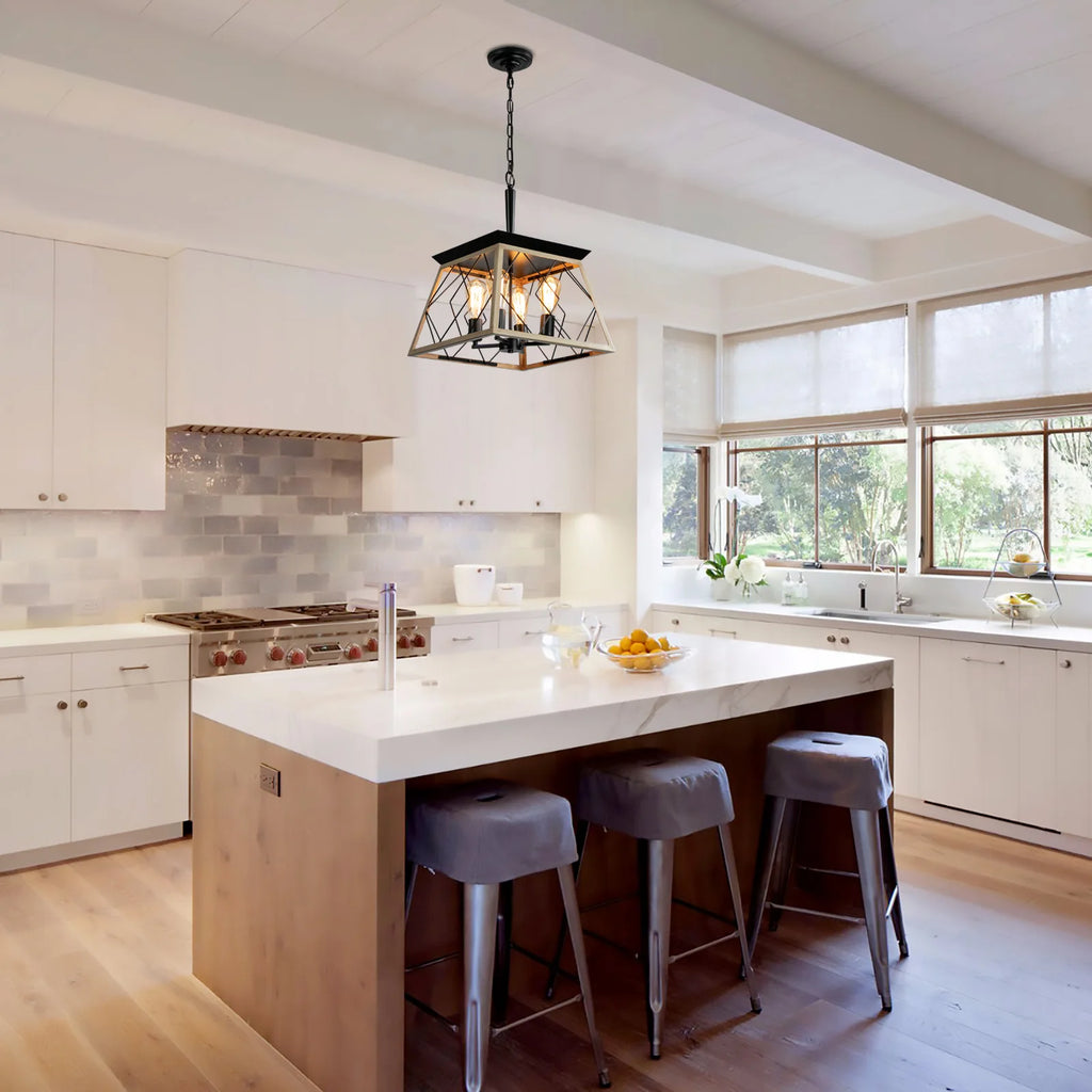 Industrial Retro Iron & Wood 4-Light Chandelier E26 Base Pendant Lighting for Dining Room Kitchen Living Room