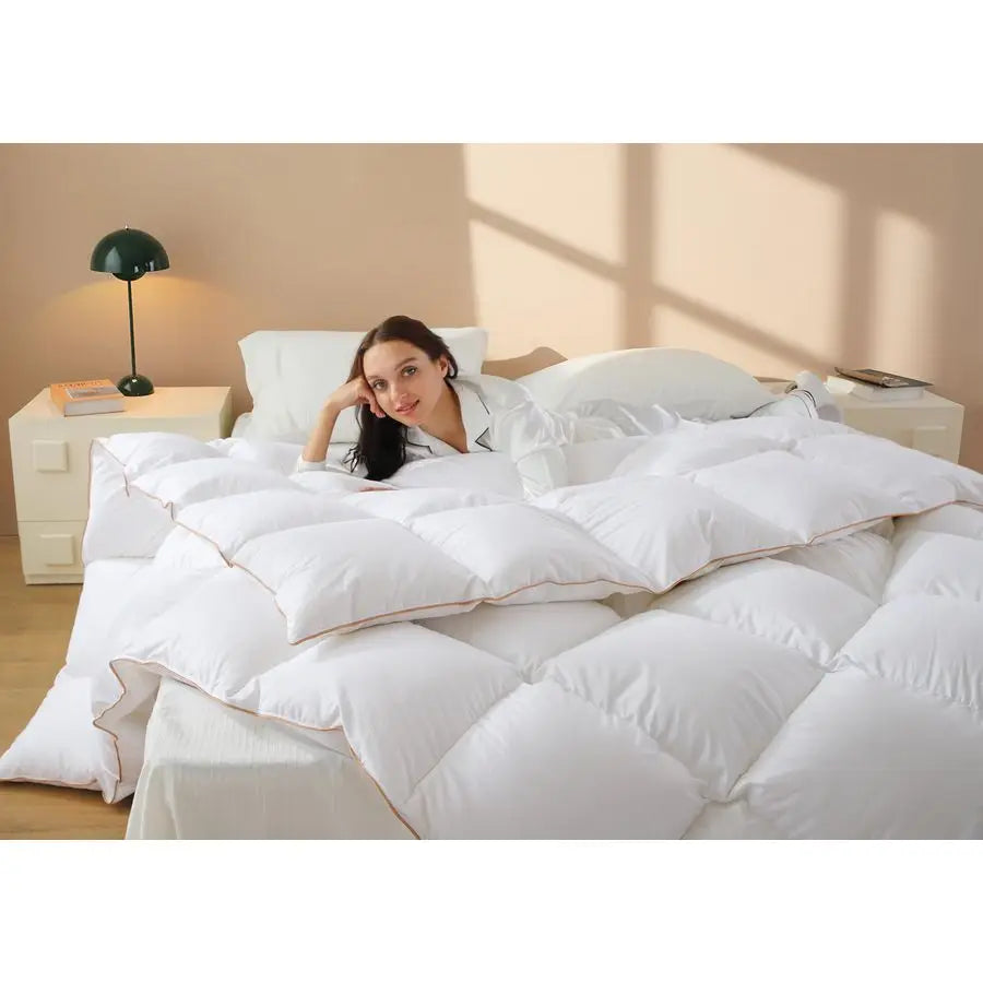 Down Comforter King Size All Season Medium Weight Fluffy White Duvet Insert, Warm Feather Bedding, Soft 100 Cotton Cover, 106x90