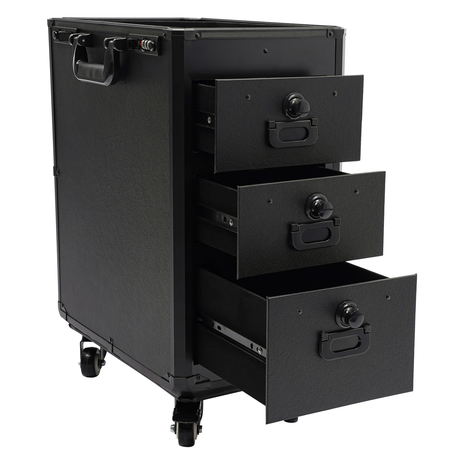 3 Drawers Rolling Makeup Case Tattoo Suitcase Mobile Manganese Steel Makeup Case with Combination Lock 4 Wheels 2 Brakes