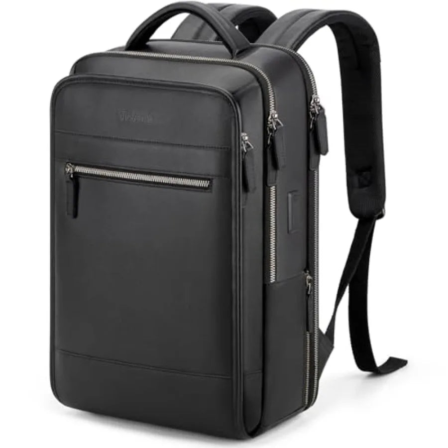 Tzowla Leather Laptop Backpack Bag for Men and Women Business Travel Work Rucksack Fits 15.6 Inch Laptop Bookbag with USB and T