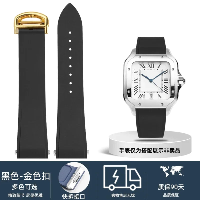 18.5mm 21mm Quick release watchband For Cartier Santos Dumont Fluorine rubber watch Strap men women Folding buckle Black orange