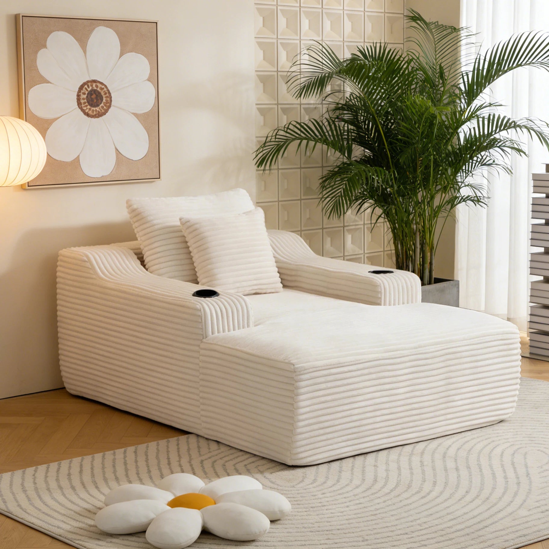 67'' Corduroy Chaise Lounge Chair Indoor, Oversized Upholstered Boneless Sofa Bed, Cloud Sofas Couches for Living Room