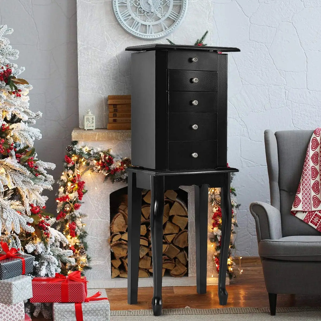 Jewelry Armoire Cabinet Chest Organizer Box Top with Flip Mirror Standing Space-Saving Bedroom Makeup Accessories Storage