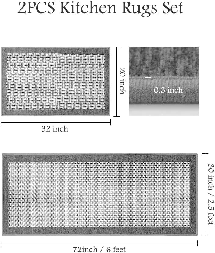 Non-Slip Kitchen Rug Set of 2 - Extra Large Runner and Small Mat, Washable Absorbent Floor Mats for Sink Area