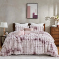 King Size 3 Pieces Fluffy Faux Rabbit Fur Bubble Comforter Set in Tie-Dye Pink Purple Warm Soft Plush Fuzzy Winter Bedding Set