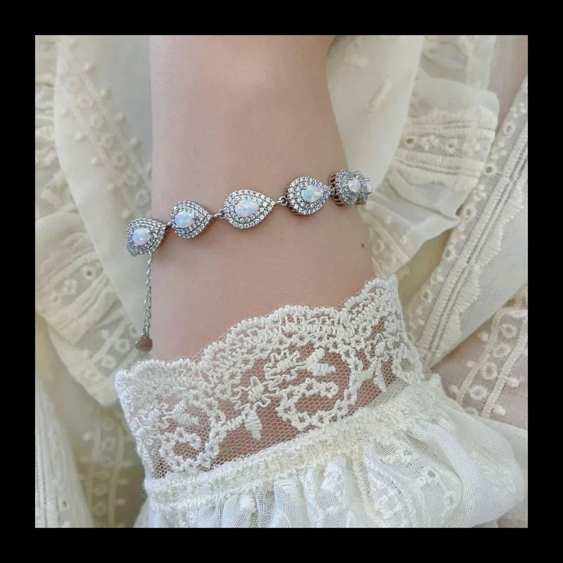 S925 Silver Accessories Water Drop Bracelet with Diamonds White Opal Simple Jewelry Fashion Versatile Silver Bracelet