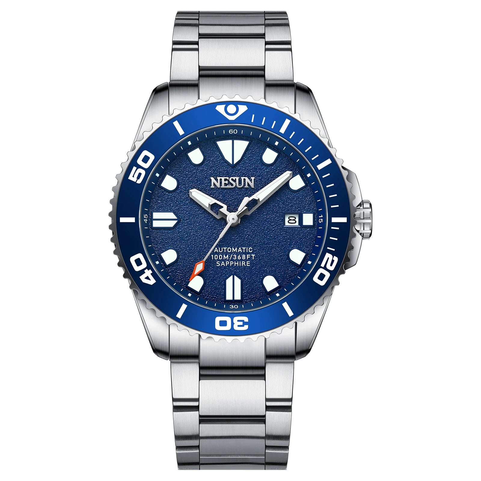 Nesun Men's mechanical watch, stainless steel automatic mechanical watch, waterproof luminous watch, men's business style wrist