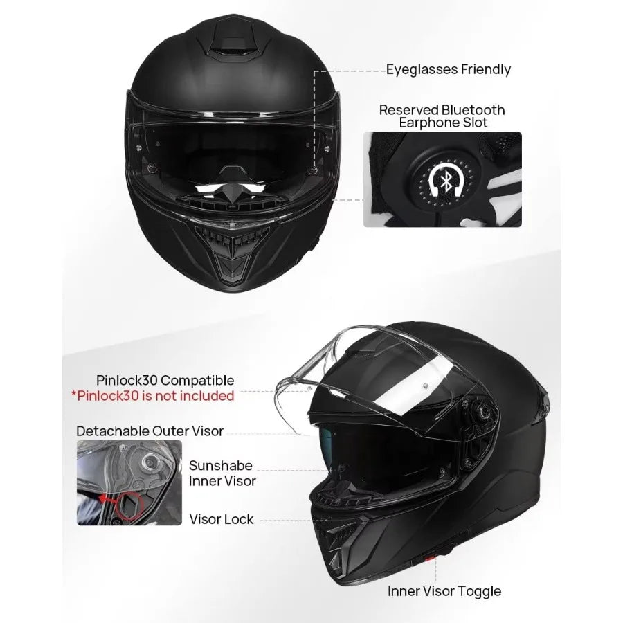 Full Face Dual Visor Motorcycle Helmets with Rear Wing Pinlock Compatible for Street Riding HighPerformance Protective Helmet w