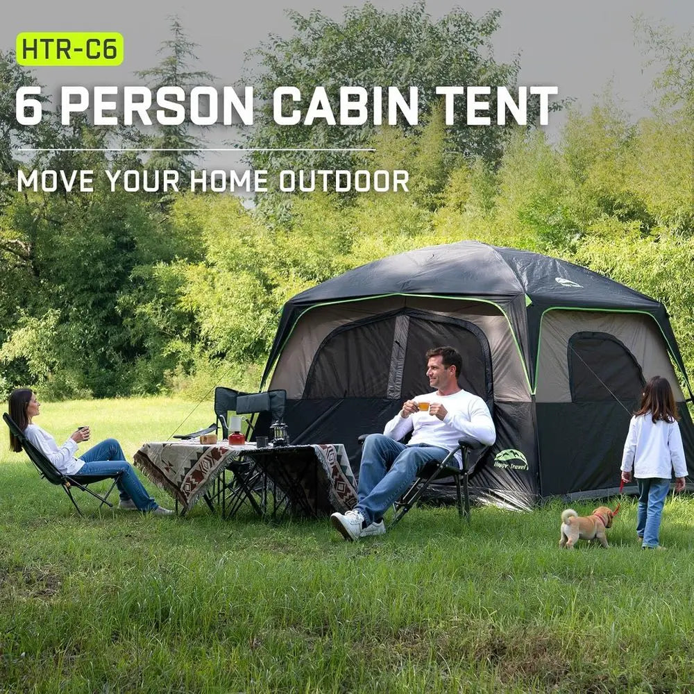 6-Person Waterproof Camping Tent with Rainfly, Easy Setup Family Cabin Tent featuring 5 Mesh Windows and Portable Carry Bag for