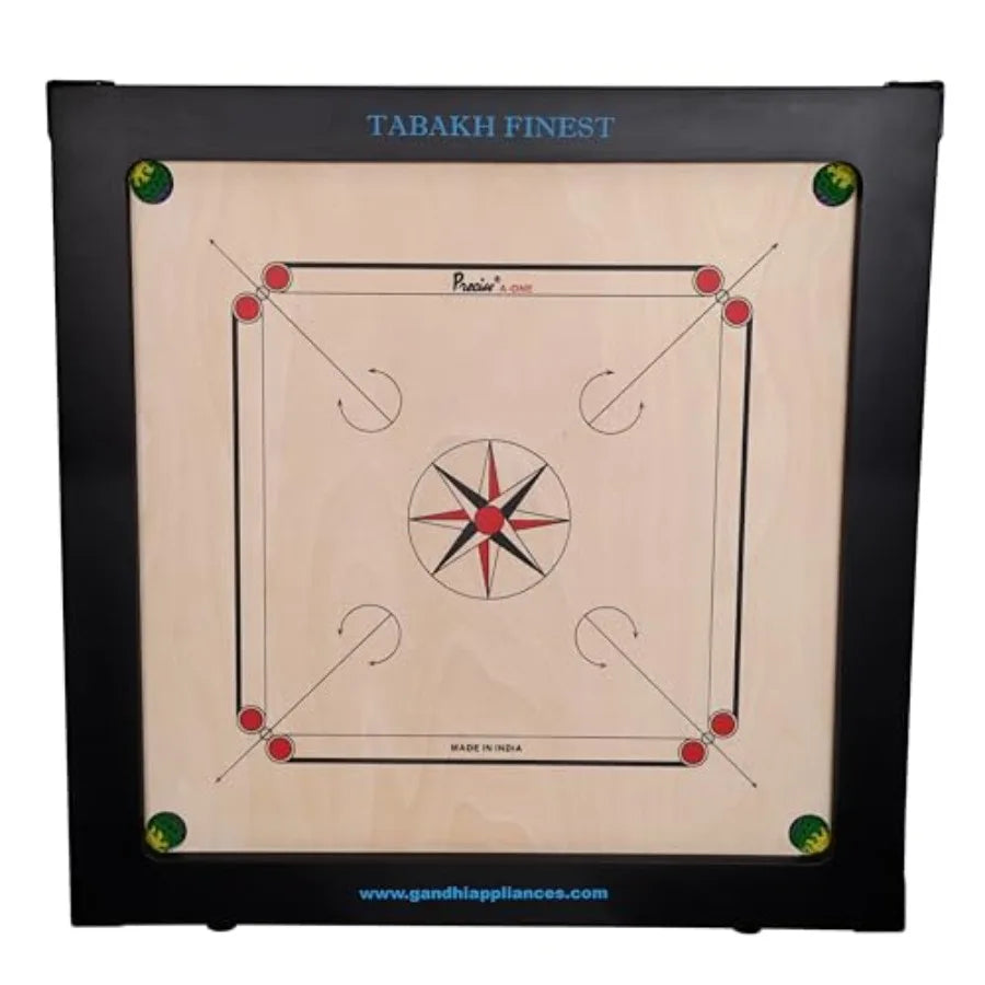 T TABAKH Precise Finest 12mm Carrom Board with Coins Striker and Powder Black 4 Players Ages 13 and Up