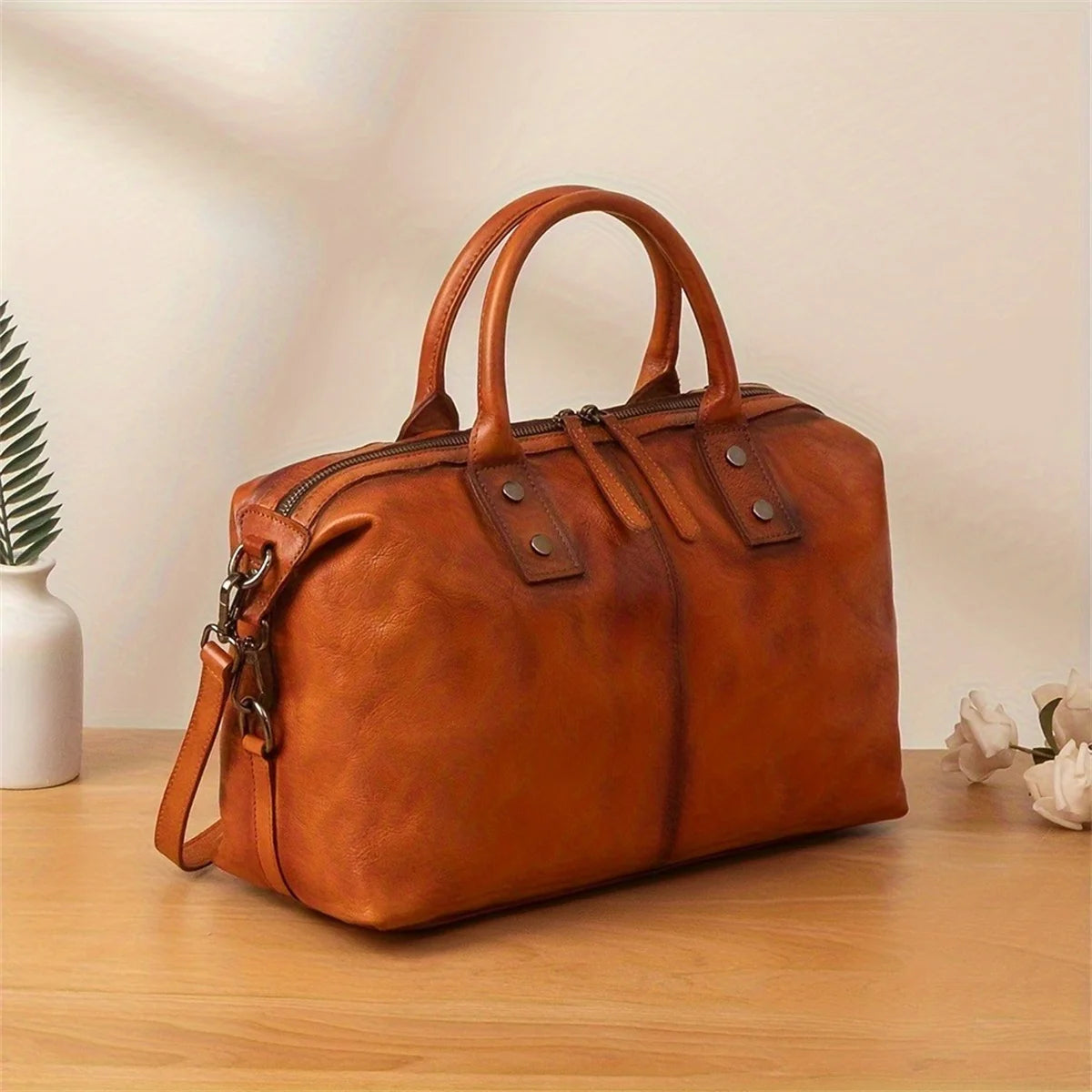 Retro Female Baotou Layer Cowhide Women's Handbag Polishing Color Single Shoulder Crossbody Bag Large Capacity