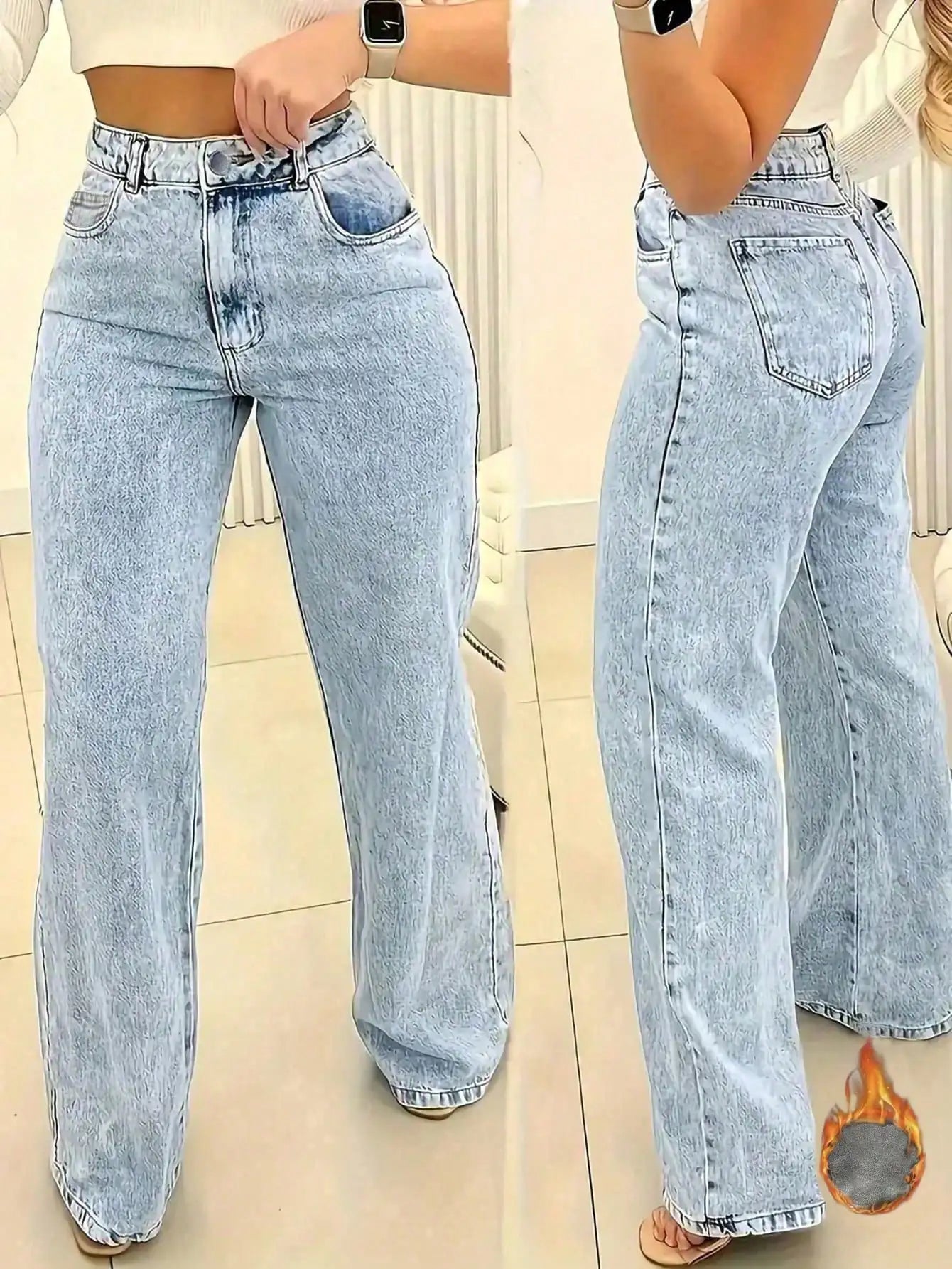 Women's High Waist Wide Leg Jeans, Light Wash Casual Denim Pants with Pockets