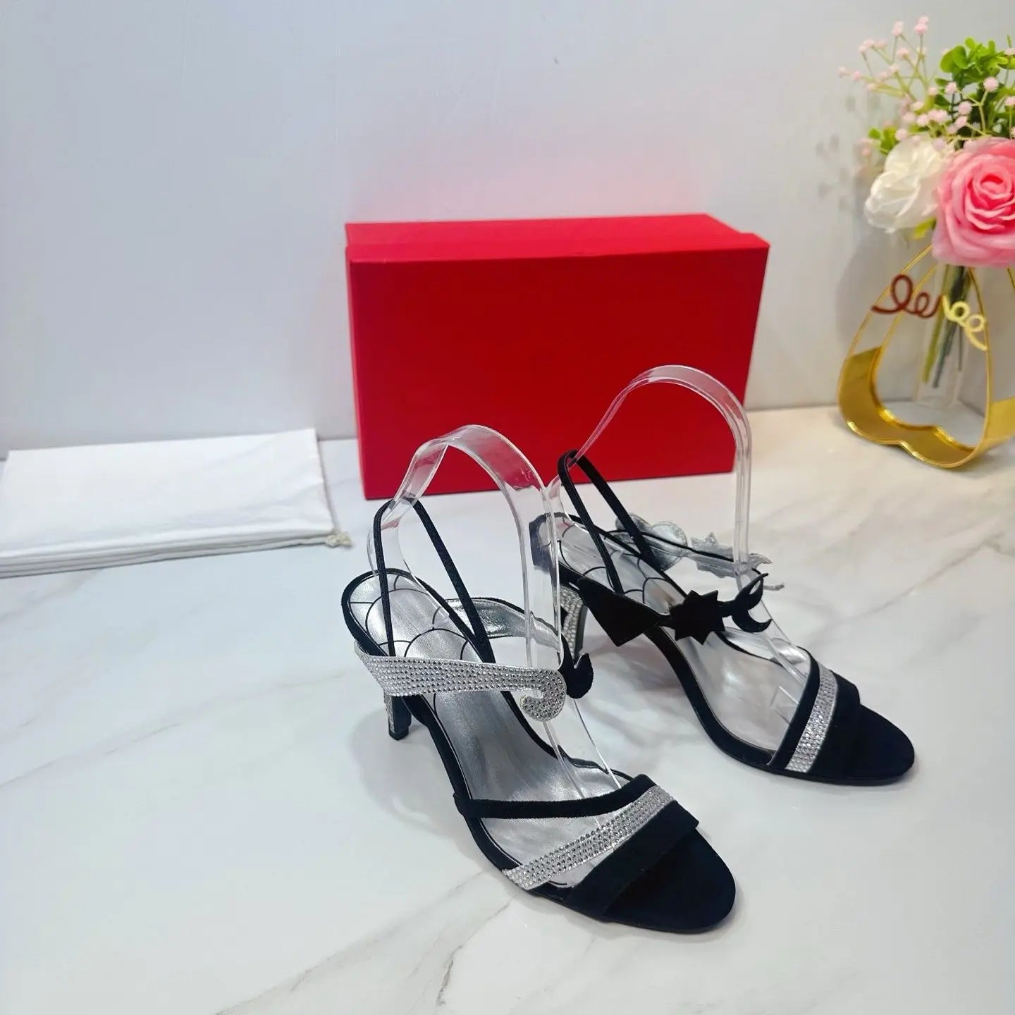 Comfortable Strappy High Heels | Adjustable Ankle Strap Soft Footbed | Sparkly Rhinestone Party Shoes for Women