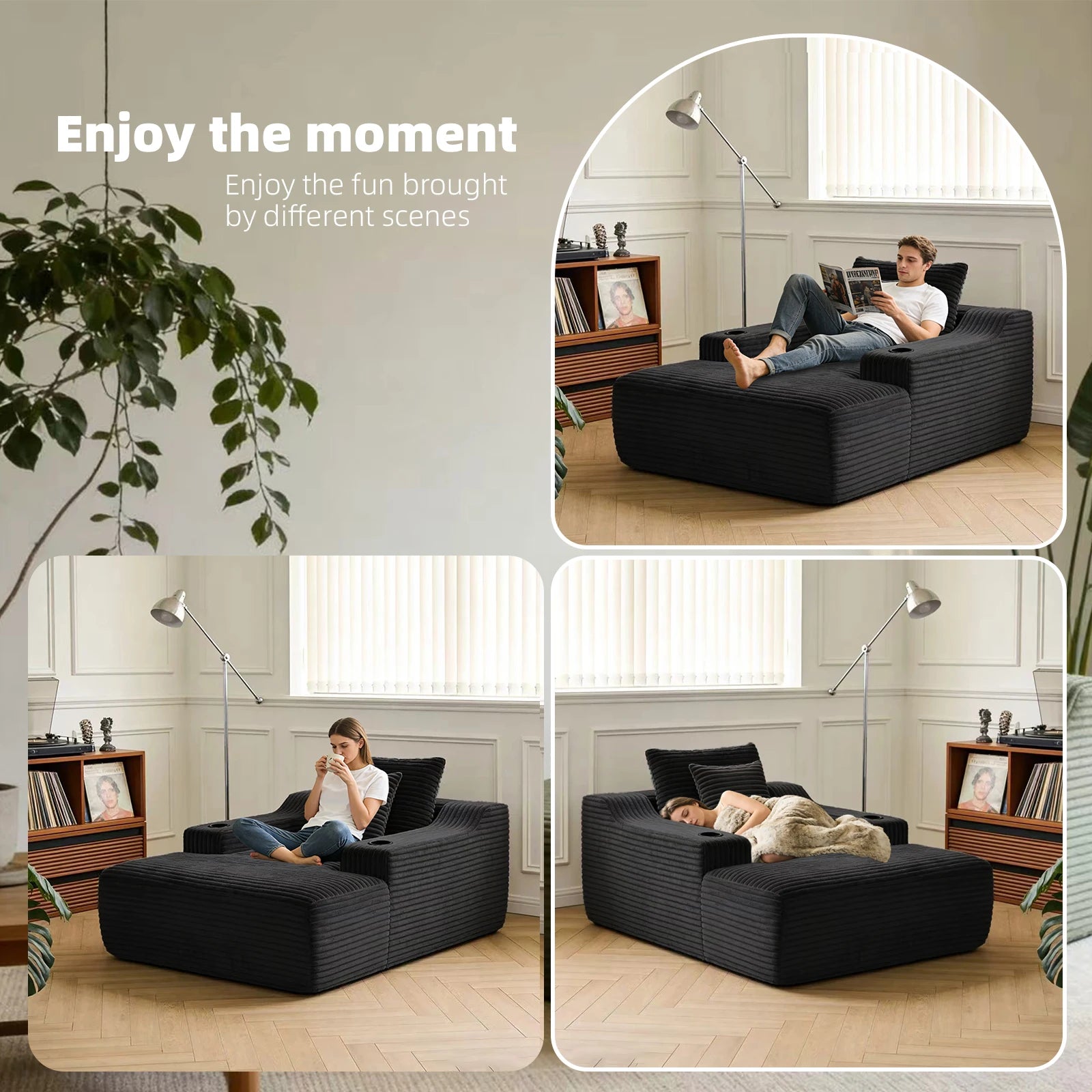 67'' Corduroy Chaise Lounge Chair Indoor, Oversized Upholstered Boneless Sofa Bed, Cloud Sofas Couches for Living Room