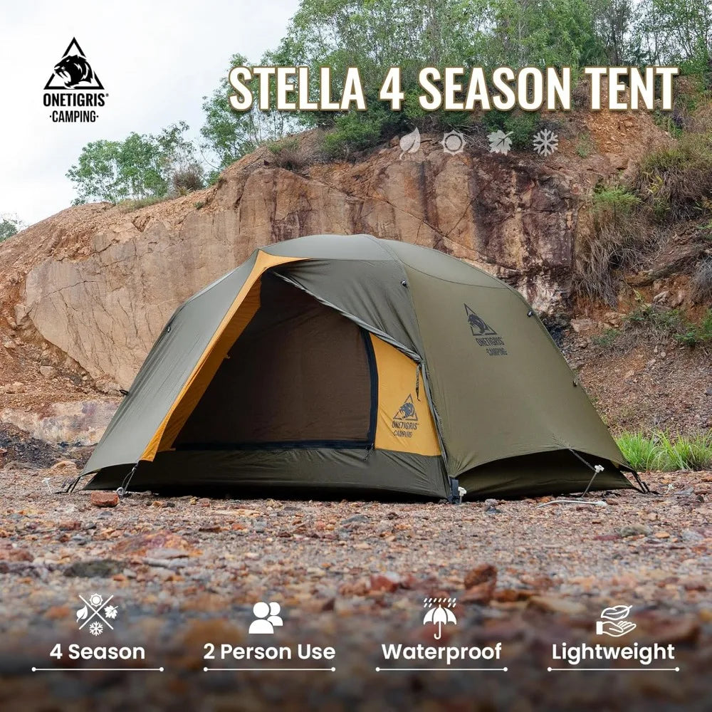 Stella 4 Season Camping Tent Backpacking 2 Person Waterproof Lightweight Easy Setup Instant 3000mm Waterproof Rating Outdoor