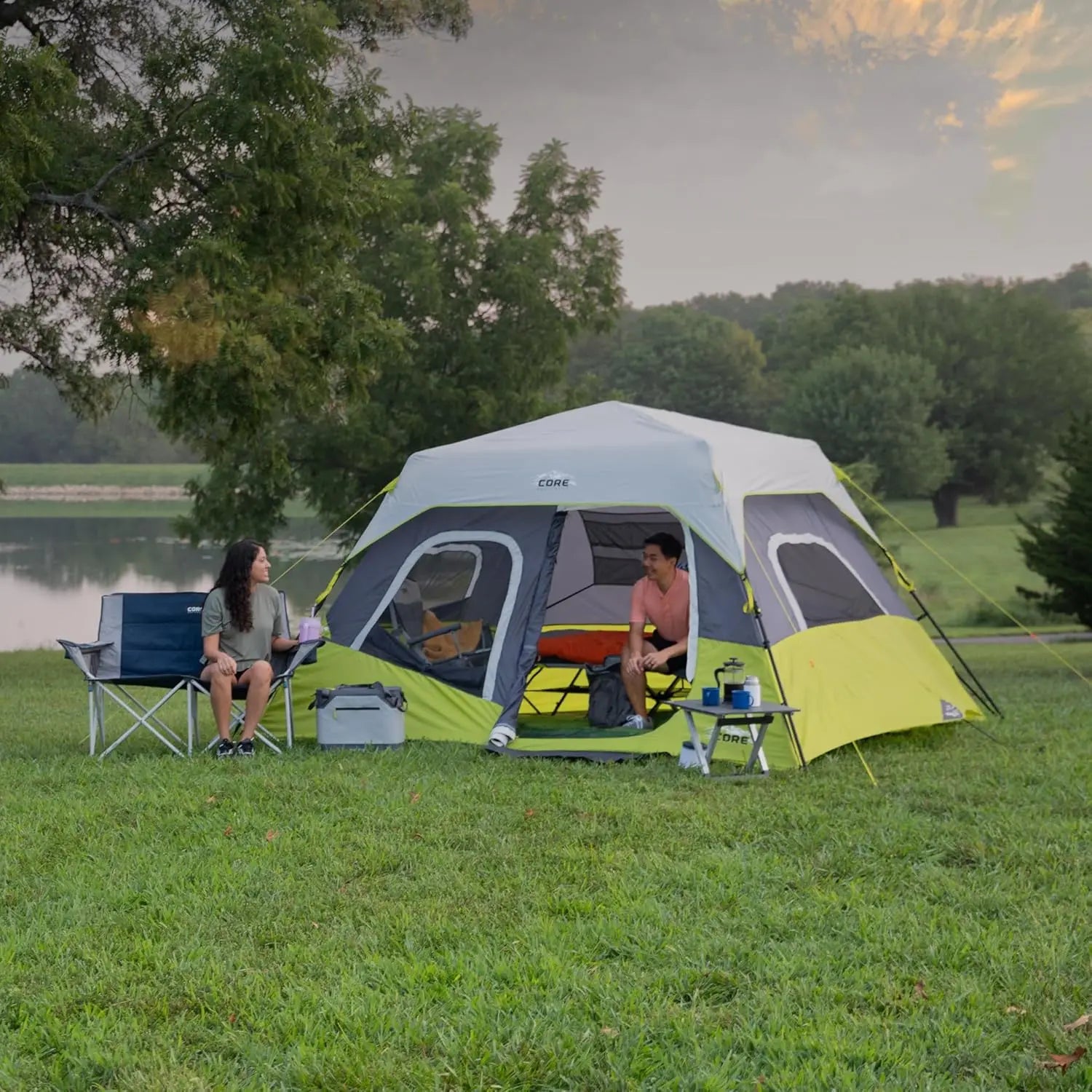 Instant Pop-Up Cabin Tents for 6-12 People, Family Camping with Storage Pockets and Multi-Room Design