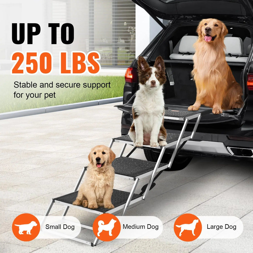 Durable 4-Step Dog Stairs Aluminum Foldable Structure 250lb Weight Limit Portable Pet Step for Cars Trucks and SUVs