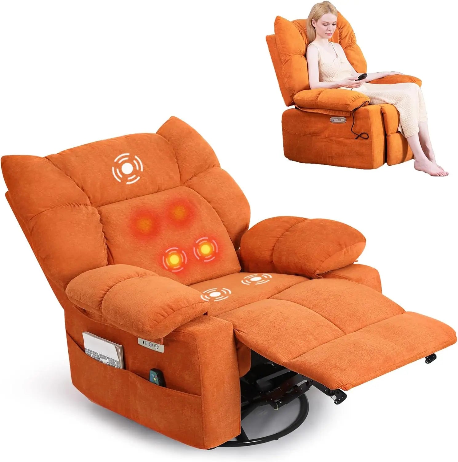 Rocking Recliner Chair, White Swivel Massage Rocker Recliner Chairwith Heated, Electric Recliner Chairs for Adults Customized