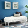 White Faux Fur Ottoman Bench with Wood Legs, Modern Entryway Bedroom Stool