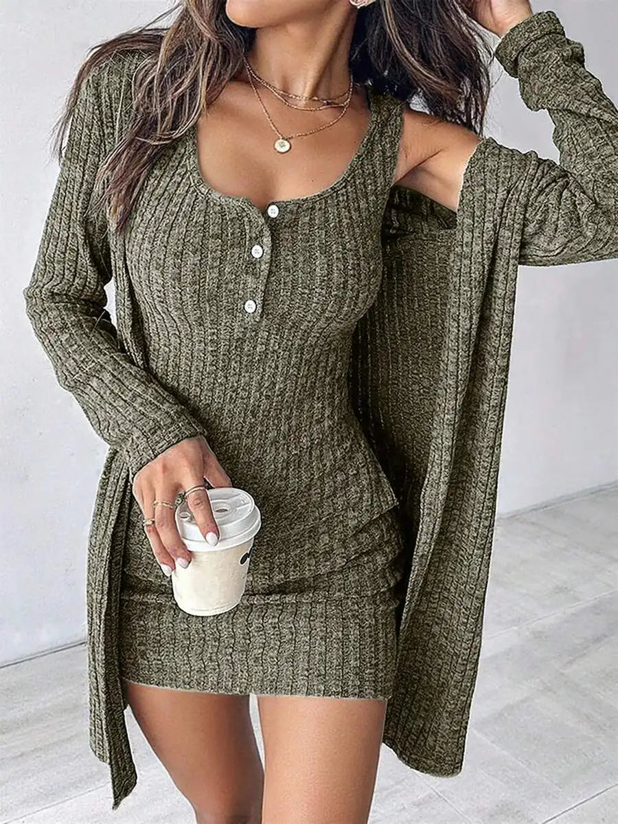 Women's Sexy 2pcs Dress Set, Blue, Autumn/Winter